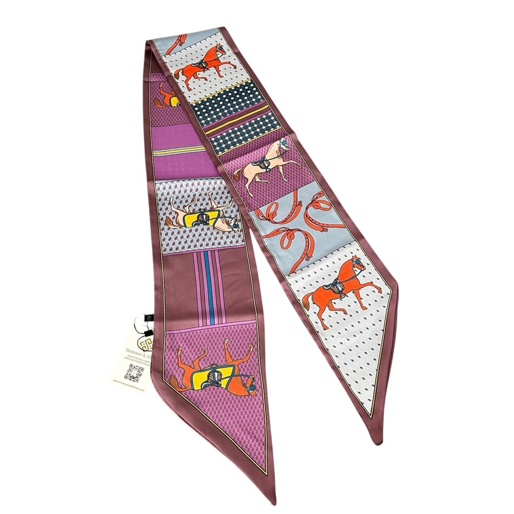 Lilac Equestrian Silky Satin Skinny Scarf – Double-Sided